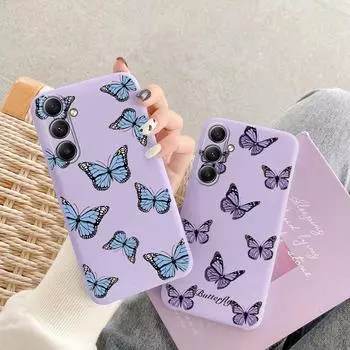 Мягкий силиконовый чехол Butterfly Purple для Xiaomi Redmi Note 13 Pro 13C 14 Samsung A35 A55 M35 Huawei Honor 200 iPhone Camera Защитный противоударный чехол Samsung Galaxy S20