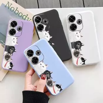 Мягкий силиконовый чехол Cat для Samsung A55 A35 M35 S24 Xiaomi Redmi Note 13 Pro 13C 14 Poco C65 iPhone 15 Huawei Honor 200 Realme Camera противоударный чехол Samsung Galaxy S9 Plus фиолетовый