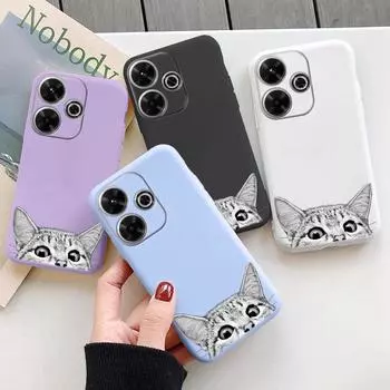 Мягкий силиконовый чехол Cat для Samsung A55 A35 M35 S24 Xiaomi Redmi Note 13 Pro 13C 14 Poco C65 iPhone Huawei Honor 200 90 Realme Camera противоударный чехол Samsung Galaxy S9 Plus фиолетовый