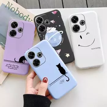 Мягкий силиконовый чехол Cat для Samsung A55 A35 M35 S24 Redmi Note 13 Pro 13C 14 Xiaomi Poco C65 iPhone 15 Huawei Honor 200 Realme Camera противоударный чехол Samsung Galaxy S9 Plus фиолетовый