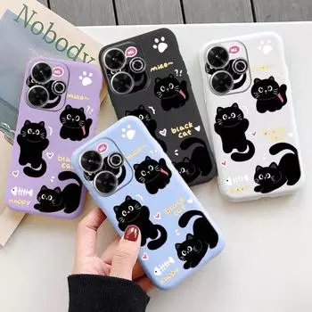 Мягкий силиконовый чехол Cat для Xiaomi Redmi Note 13 Pro 13C 14T Poco C65 Samsung A55 A35 M35 S24 Plus Huawei Honor 200 Lite iPhone Realme противоударный чехол Samsung Galaxy S9 Plus синий
