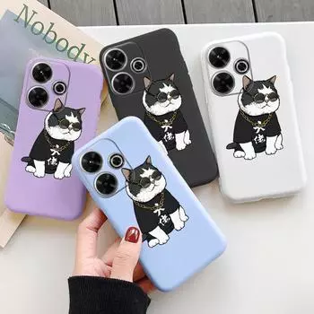Мягкий силиконовый чехол Cool Cat для Xiaomi Redmi Note 13 Pro 13C 14 Poco C65 Samsung A55 A35 A34 M35 S24 iPhone Huawei Honor 200 Realme противоударный чехол Samsung Galaxy S9 Plus фиолетовый