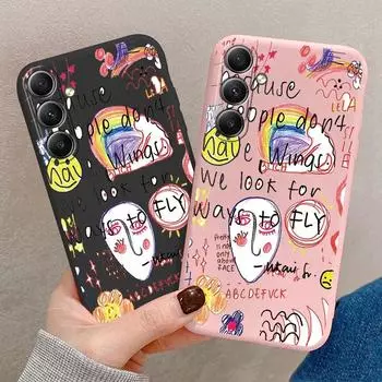 Мягкий силиконовый чехол Cool Graffiti для Samsung Galaxy A55 A35 A34 A54 A53 A15 S23 S24 FE S25 A06 Plus M35 M34, противоударный чехол-бампер с защитой от царапин Samsung Galaxy S9 Plus чёрный