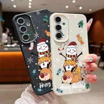 Мягкий силиконовый чехол для рождественских подарков для Samsung S24 S22 Ultra Plus S23 S21 S20 Fe A55 A54 A53 A52 A35 A15 A16, кожаная текстура, защитный чехол для объектива Samsung S24 чёрный