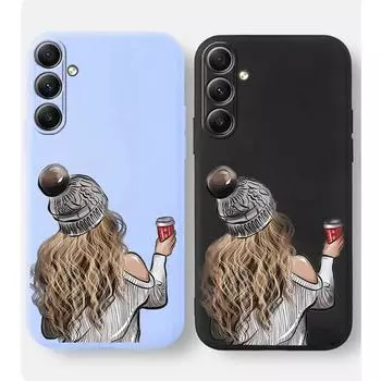 Мягкий силиконовый чехол для телефона для девочек Samsung Galaxy A55 A35 A34 A54 A15 A06 S23 S24 FE S25 Ultra Plus M35 M34 Camera Защитный противоударный полный чехол Samsung Galaxy S9 Plus чёрный