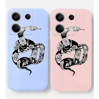 Мягкий силиконовый чехол для телефона Flowers Snake для Xiaomi Redmi Note 13 Pro 14C 13C 12C 11 10 9 8 7 Poco C65 M6 X3 Pro Camera Защитный противоударный полный чехол Xiaomi Poco X3 чёрный