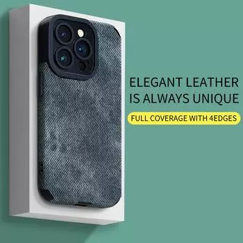 Мягкий силиконовый чехол для телефона из джинсовой ткани с вертикальным рисунком и принтом для телефона, задняя крышка с объективом камеры, полная защита iPhone 15 Pro Max синий