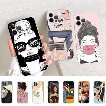 Мягкий силиконовый чехол для телефона «Кофе и девушка» для iPhone 14 13 12 11 Pro Mini XS MAX 8 7 6 Plus X XS XR 6plus or 6s plus