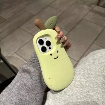 Мягкий силиконовый чехол для телефона с 3D-мультяшным милым фруктом-грушей для iPhone 16 Promax 15 14 13, защитный чехол, подарок на Новый год iPhone 16 Plus жёлтый