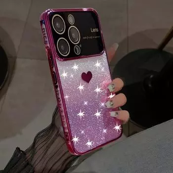 Мягкий силиконовый чехол для телефона с блестящим градиентом и сердечком для iPhone 15 14 13 12 11 Pro Max 14 15 Plus, противоударный бампер, прозрачная задняя крышка из ТПУ For iPhone 15 серебряный