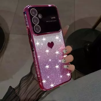 Мягкий силиконовый чехол для телефона с блестящим градиентом и сердечком для Samsung Galaxy S24 S23 Ultra Plus A15 A25 A54 A14 A24 A23 A53 A13 A52 5G 4G, прозрачный чехол из ТПУ For Samsung Galaxy A24 4G фиолетовый