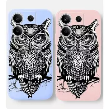 Мягкий силиконовый чехол для телефона с классным рисунком совы для Xiaomi Redmi Note 13 Pro 14C 13C 12C 11 10 9 8 7 Poco C65 M6 X6 Camera Защитный противоударный полный чехол Xiaomi Poco X3 чёрный