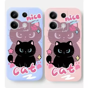 Мягкий силиконовый чехол для телефона с милым рисунком кота для Xiaomi Redmi Note 13 Pro 14C 13C 12C 11 10 9 8 7 Poco C65 M6 Camera Защитный противоударный полный чехол Xiaomi Poco X3 чёрный