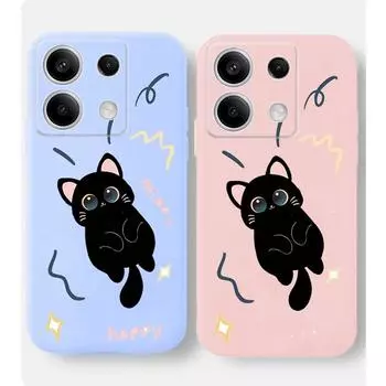 Мягкий силиконовый чехол для телефона с милым рисунком кота для Xiaomi Redmi Note 13 Pro 14C 13C 12C 11 10 9 Poco C65 M6 Camera Защитный противоударный полный чехол Xiaomi Poco X3 чёрный