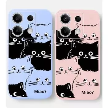 Мягкий силиконовый чехол для телефона с милым рисунком кота для Xiaomi Redmi Note 13 Pro 14C 13C 12 11 10 9 8 7 Poco C65 X3 Pro Camera Защитный противоударный полный чехол Xiaomi Poco X3 чёрный
