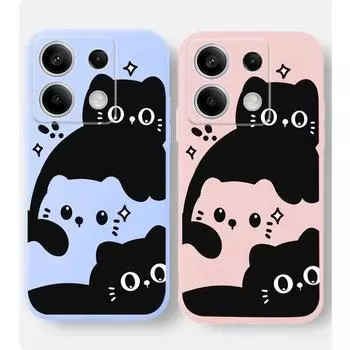 Мягкий силиконовый чехол для телефона с милым рисунком кота для Xiaomi Redmi Note 13 Pro 14C 13C 12C 11 10 9 8 7 Poco C65 M6 X6 Camera Защитный противоударный полный чехол Xiaomi Poco X3 чёрный