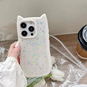 Мягкий силиконовый чехол для телефона с милыми кошачьими ушками для iPhone 11 12 13 14 15 Pro Max Plus, прозрачный противоударный жесткий акриловый бампер, задняя крышка For iphone 11 небесно-голубой