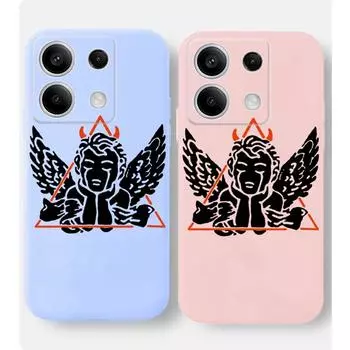 Мягкий силиконовый чехол для телефона с мультяшным ангельским крылом для Xiaomi Redmi Note 13 Pro 14C 13C 12C 11 10 9 8 Poco C65 X3 Pro Camera Защитный противоударный полный чехол Xiaomi Poco X3 чёрный