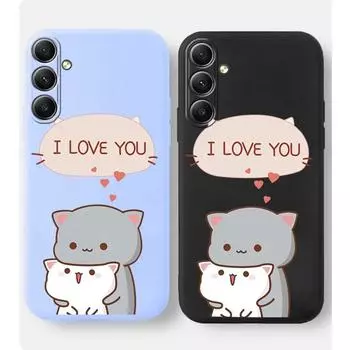 Мягкий силиконовый чехол для телефона с рисунком пары кошек для Samsung Galaxy A55 A35 A34 A54 A15 A14 S23 S24 FE S25 M35 M34, защитный противоударный чехол для камеры Samsung Galaxy S9 Plus чёрный