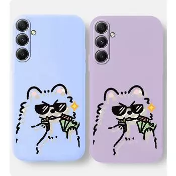 Мягкий силиконовый чехол для телефона с рисунком крутого кота для Samsung Galaxy A55 A35 A34 A54 A15 A32 S23 S24 FE S25 M35 M34, защитный противоударный чехол для камеры Samsung Galaxy S9 Plus чёрный