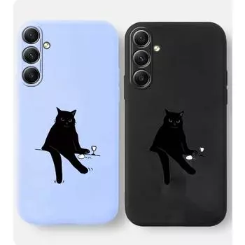 Мягкий силиконовый чехол для телефона с рисунком крутого кота для Samsung Galaxy A55 A35 A34 A54 A15 S23 S24 FE S25 M35 M34, защитный противоударный чехол для камеры Samsung Galaxy S9 Plus чёрный