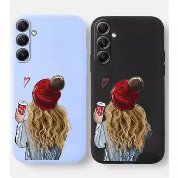 Мягкий силиконовый чехол для телефона с рисунком для девочек для Samsung Galaxy A55 A35 A34 A54 A15 A06 S23 S24 FE S25 Ultra M35 M34, защитный противоударный чехол для камеры Samsung Galaxy S9 Plus чёрный