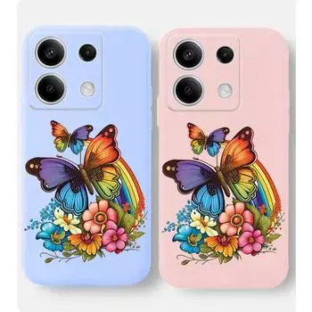 Мягкий силиконовый чехол для телефона с рисунком радужной бабочки для Xiaomi Redmi Note 13 Pro 14C 13C 12C 11 10 Poco C65 M6 Camera Защитный противоударный полный чехол Xiaomi Poco X3 чёрный