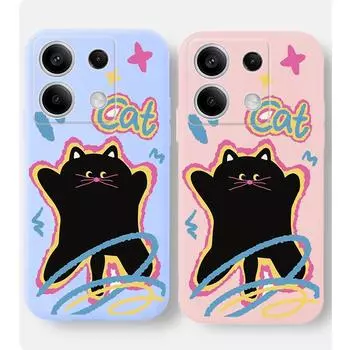 Мягкий силиконовый чехол для телефона с рисунком граффити и кота для Xiaomi Redmi Note 13 Pro 14C 13C 12C 11 10 9 8 7 Poco C65 M6 Camera Защитный противоударный полный чехол Xiaomi Poco X3 чёрный