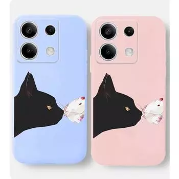 Мягкий силиконовый чехол для телефона с рисунком бабочки и кошки для Xiaomi Redmi Note 13 Pro 14C 13C 12C 11 10 9 8 7 Poco C65 Camera Protective Противоударный Полный чехол Xiaomi Poco X3 чёрный