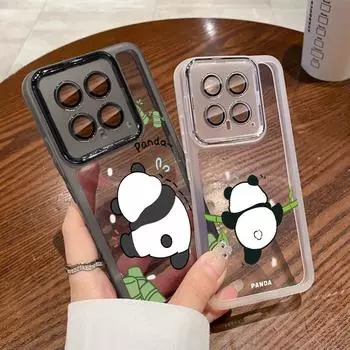 Мягкий силиконовый чехол для телефона с рисунком безголовой панды для Xiaomi 13t Poco X6 Pro Redmi Note 12 Pro 5g со стеклянным объективом, противоударная прозрачная задняя крышка Xiaomi Poco X6 Pro чёрный