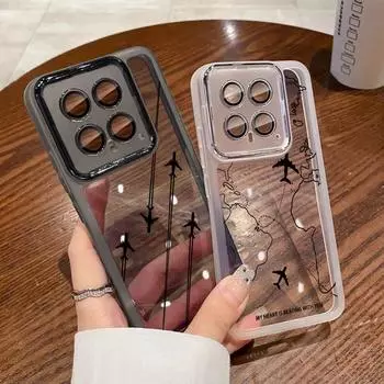 Мягкий силиконовый чехол для телефона с рисунком самолета для Xiaomi 13t Poco X6 Pro Redmi Note 12 Pro 5g со стеклянным объективом, противоударная прозрачная задняя крышка Xiaomi Poco X6 Pro чёрный