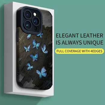 Мягкий силиконовый чехол для телефона с вертикальным зернистым рисунком и принтом бабочки, задняя крышка с объективом камеры, полная защита для iPhone iPhone 15 Pro Max