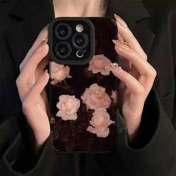 Мягкий силиконовый чехол для телефона с вертикальным лицевым покрытием из кожи розовой розы с цветочным принтом, задняя крышка с объективом камеры, полная защита для iPhone iPhone 15 Pro Max