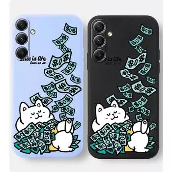 Мягкий силиконовый чехол для телефона с забавным рисунком кота для Samsung Galaxy A55 A35 A34 A54 A15 A32 S23 S24 FE S25 M35 M34, защитный противоударный чехол для камеры Samsung Galaxy S9 Plus чёрный