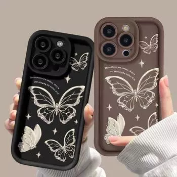 Мягкий силиконовый чехол для телефона Silver Line Art Butterfly Pattern для iPhone 15 Pro, чехол для iPhone 11 13 12 14 Pro Max XR XS 7 8 Plus SE, противоударный чехол iPhone 15 чёрный