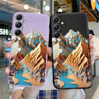 Мягкий силиконовый чехол Fashion Mountain для Samsung Galaxy A55 A35 A34 A54 A53 A15 S23 S24 FE S25 Plus M35 M34, противоударный чехол-бампер с защитой от царапин Samsung Galaxy S9 Plus чёрный