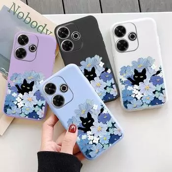Мягкий силиконовый чехол Flower Cat для Samsung A55 A35 M35 S24 Xiaomi Redmi Note 13 Pro 13C 14 Poco C65 iPhone Huawei Honor Realme Camera Противоударный чехол Samsung Galaxy S9 Plus фиолетовый