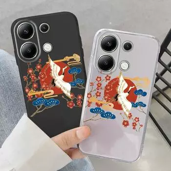 Мягкий силиконовый чехол Flower Crane для Xiaomi Redmi Note 13 Pro 14C 15 Samsung A55 S24 FE iPhone Huawei Honor Realme Camera Защитный противоударный чехол Samsung Galaxy S9 Plus