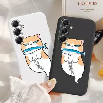 Мягкий силиконовый чехол Funny Cat для Xiaomi Redmi Note 13 Pro 14C Samsung A55 S24 FE S25 M35 A06 A16 iPhone 15 Huawei Honor Realme противоударный чехол для телефона Samsung Galaxy S9 Plus чёрный