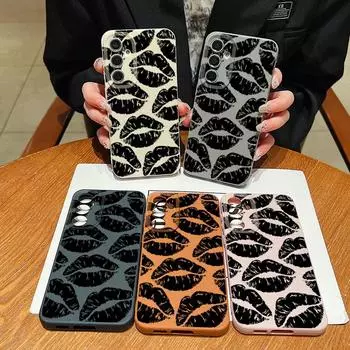 Мягкий силиконовый чехол Hollow Lips для Samsung S24 S22 Ultra Plus S23 S21 S20 Fe A55 A54 A53 A52 A35 A34 A15 A16, однотонный ударопрочный тонкий чехол Samsung S24 FE чёрный