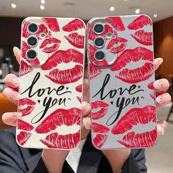 Мягкий силиконовый чехол Kiss Lips для Samsung S25 S24 S22 Ultra Plus S23 S21 S20 Fe A55 A54 A53 A52 A35 A34 A15 A16, ударопрочный матовый чехол цвета конфет Samsung S25 чёрный