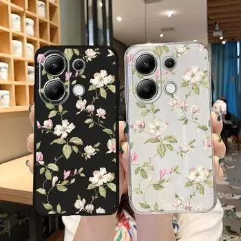 Мягкий силиконовый чехол Leaf Flower для Xiaomi Redmi Note 13 Pro 14C Samsung A55 M35 S24 FE iPhone 15 Huawei Honor Realme Camera Защитный противоударный чехол Samsung Galaxy S9 Plus