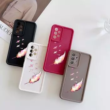 Мягкий силиконовый чехол N47 с перьями летать для Samsung S24 S23 Ultra A05s A54 A25 A34 Xiaomi POCO X5 Redmi Note 12S Huawei P50 Honor 90 с ангельскими глазками Samsung A03