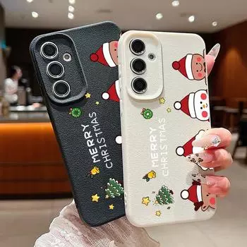 Мягкий силиконовый чехол на Новый год и Рождество для Samsung S24 S22 Ultra Plus S23 S21 S20 Fe A55 A54 A53 A52 A35 A15 A16, противоударный однотонный матовый чехол Samsung S24 FE чёрный