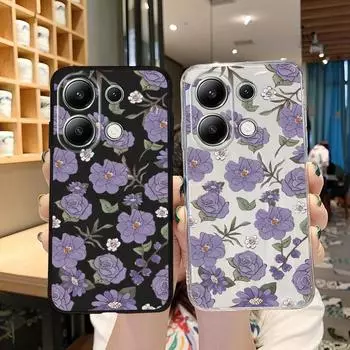 Мягкий силиконовый чехол Purple Fowers для Xiaomi Redmi Note 13 Pro 13C Samsung A55 A35 M35 S24 iPhone Huawei Honor 200 90 X7 Realme 9 Pro+ противоударный чехол Samsung Galaxy S9 Plus