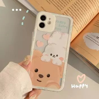 Мягкий силиконовый чехол с 3d Happy Rabbit Bear для Iphone 11 12 14 Pro Max Mini 13 Promax 7 8 Plus X Xr Xsmax, милый чехол для телефона for iphone 12 mini
