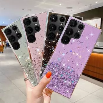 Мягкий силиконовый чехол с блестками для Samsung Galaxy S23 Ultra Plus, противоударный чехол Samsung Galaxy S23 Ultra чёрный