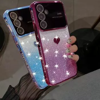 Мягкий силиконовый чехол с блестящим градиентом и сердечком для Samsung Galaxy A15 A25 A14 A24 A54 A23 A53 S23 S24 iPhone 15 14 13 12 11 Pro Max, противоударный чехол For iPhone 11 Pro Max чёрный