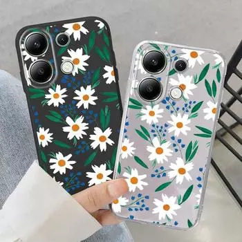Мягкий силиконовый чехол с цветами для Samsung A55 A35 M35 S24 Xiaomi Redmi Note 13 Pro 14 Poco C65 iPhone 15 Huawei Honor 200 Realme Camera Противоударный чехол Samsung Galaxy S9 Plus