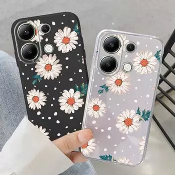 Мягкий силиконовый чехол с цветами маргаритки для Xiaomi Redmi Note 13 Pro 13C Samsung A55 A35 M35 S24 iPhone 15 Huawei Honor 200 90 70 X7 Realme противоударный чехол Samsung Galaxy S9 Plus